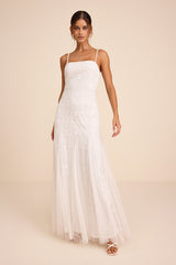 Liliane White Beaded Sleeveless Maxi Dress