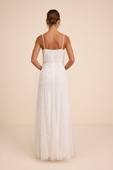 Liliane White Beaded Sleeveless Maxi Dress