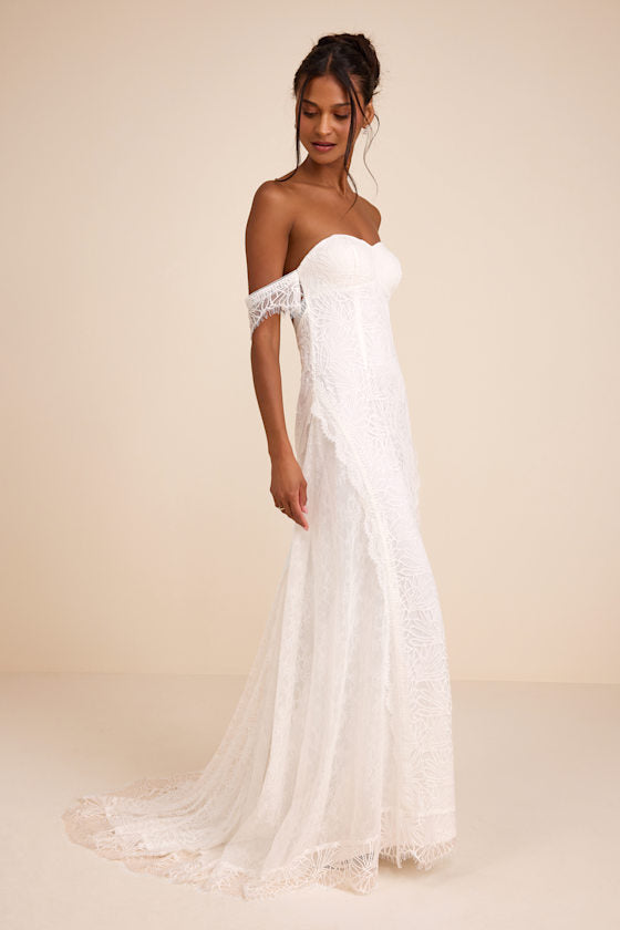 Faye White Embroidered Lace Off-the-Shoulder Maxi Dress