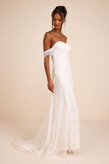 Faye White Embroidered Lace Off-the-Shoulder Maxi Dress