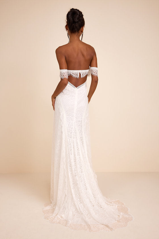 Faye White Embroidered Lace Off-the-Shoulder Maxi Dress