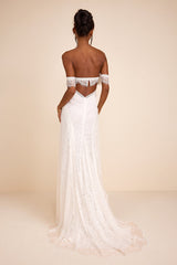 Faye White Embroidered Lace Off-the-Shoulder Maxi Dress