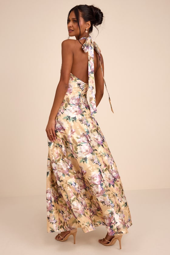 Samana Light Yellow Multi Floral Cross-Front Maxi Dress