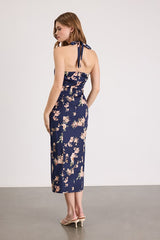 Arrosa Navy Floral Halter Midi Dress