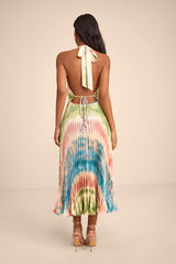 Rhoda Blush Multi Tie-Dye Satin Halter Midi Dress