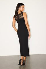 Adlay Black Lace Bodycon Midi Dress