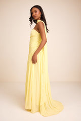 Nellie Light Yellow Pleated Maxi Dress and Scarf Set