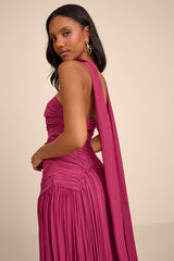 Nellie Berry Pink Pleated Maxi Dress and Scarf Set