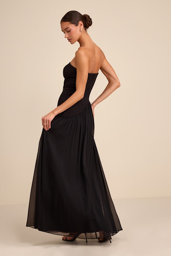 Beth Black Strapless Drop Waist Maxi Dress