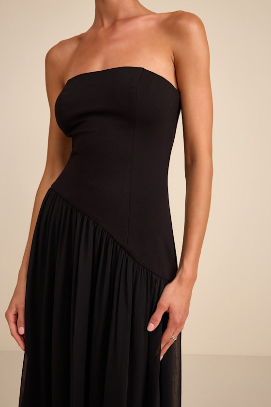 Beth Black Strapless Drop Waist Maxi Dress