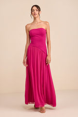 Beth Berry Pink Strapless Drop Waist Maxi Dress