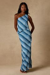 Fiala Blue Multi Crochet Chevron One-Shoulder Top