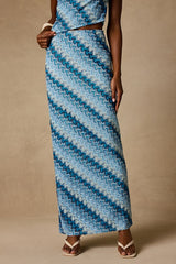 Fiala Blue Multi Crochet Chevron Mermaid Maxi Skirt