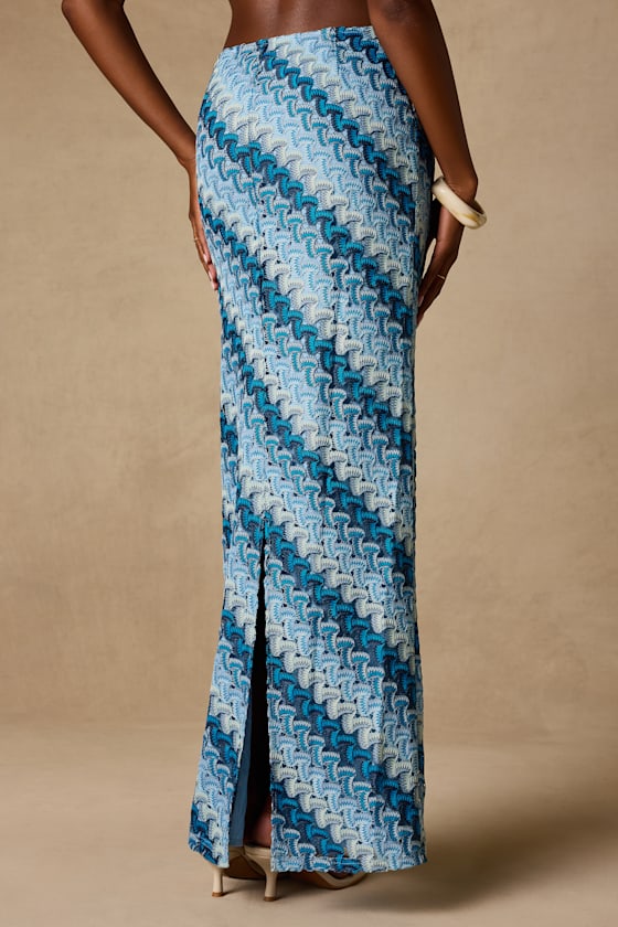 Fiala Blue Multi Crochet Chevron Mermaid Maxi Skirt