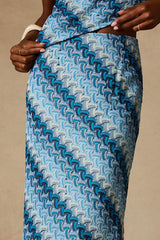 Fiala Blue Multi Crochet Chevron Mermaid Maxi Skirt