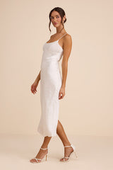 Benetta White Satin Lace Slip Midi Dress