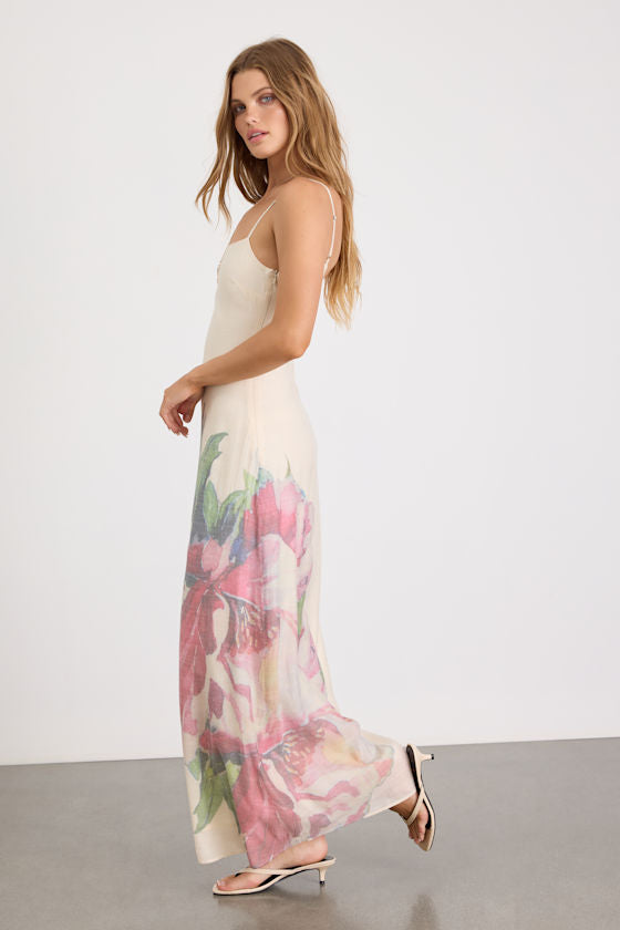 Rayan Cream Multi Floral Scoop Back Maxi Dress