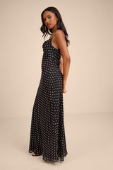 Adaria Black Polka Dot Cowl Neck Maxi Dress