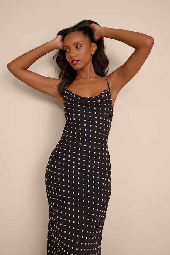 Adaria Black Polka Dot Cowl Neck Maxi Dress