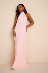 Marta Light Pink Pleated Backless Maxi Dress