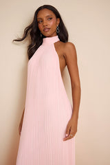 Marta Light Pink Pleated Backless Maxi Dress