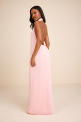 Marta Light Pink Pleated Backless Maxi Dress