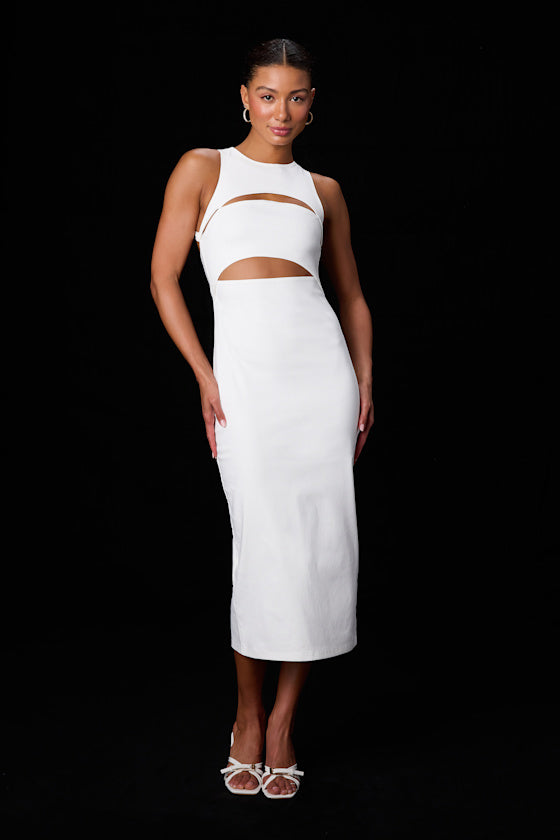 Brenda White Cutout Bodycon Midi Dress