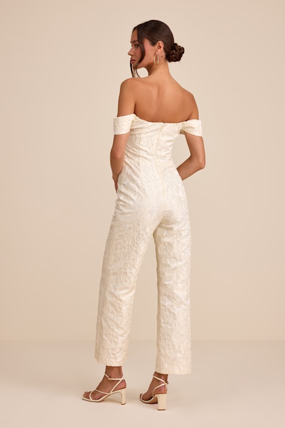 Jaz Ivory Floral Jacquard Off-the-Shoulder Jumpsuit