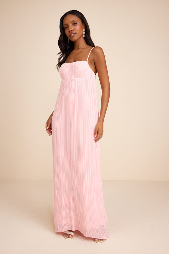 Avi Light Pink Pleated Sleeveless Maxi Dress