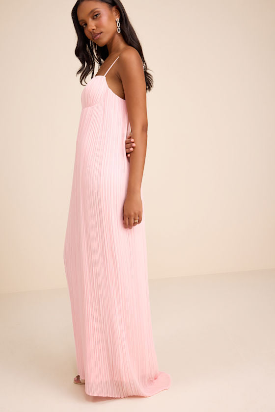 Avi Light Pink Pleated Sleeveless Maxi Dress