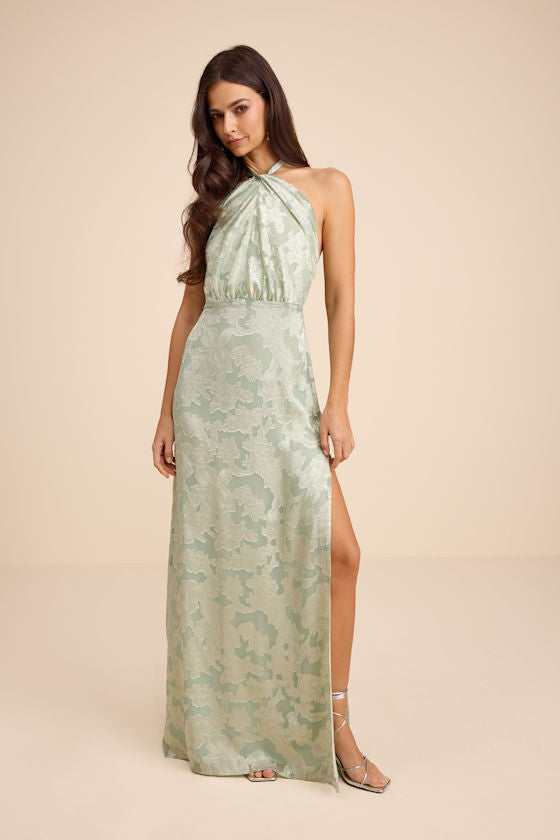 Indra Sage Floral Burnout Backless Maxi Dress