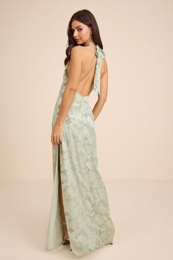 Indra Sage Floral Burnout Backless Maxi Dress