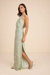 Indra Sage Floral Burnout Backless Maxi Dress
