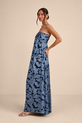 Danalia Navy Floral Burnout Strapless Maxi Dress