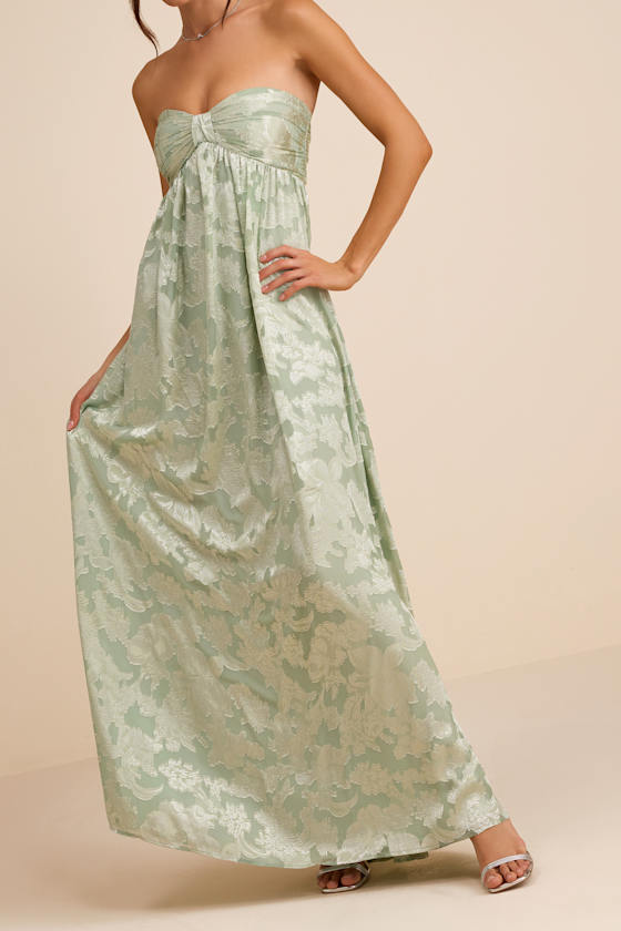 Danalia Sage Floral Burnout Strapless Maxi Dress