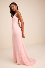 Perfectly Classy Light Pink Floral Burnout Backless Maxi Dress