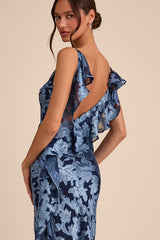 Narelle Navy Floral Burnout Ruffled Maxi Dress