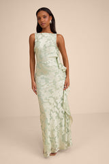 Narelle Sage Floral Burnout Ruffled Maxi Dress