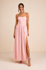 Kalila Light Pink Floral Burnout Strapless Maxi Dress