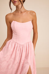 Kalila Light Pink Floral Burnout Strapless Maxi Dress