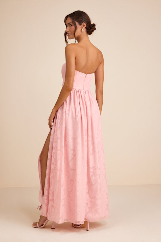 Kalila Light Pink Floral Burnout Strapless Maxi Dress