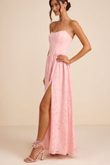 Kalila Light Pink Floral Burnout Strapless Maxi Dress