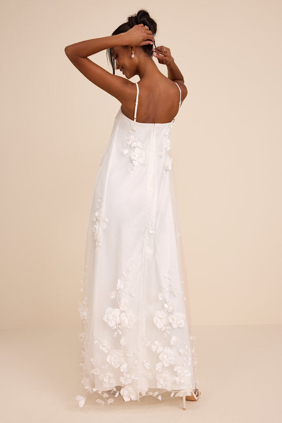 Allie White Floral Applique Shift Maxi Dress