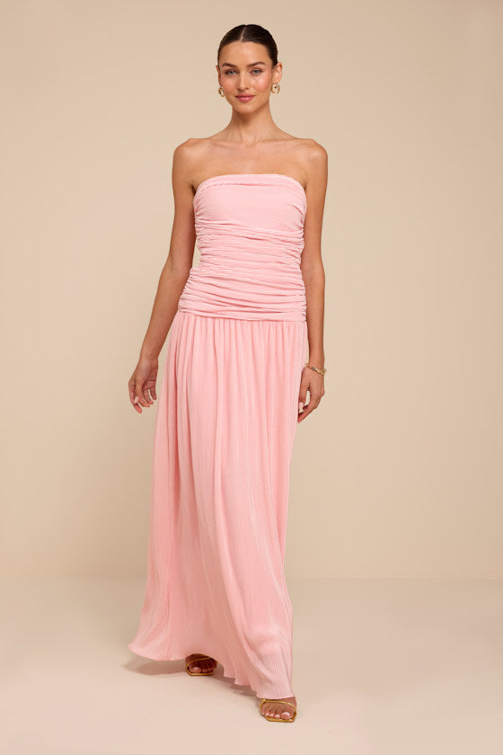 Reeva Light Pink Plisse Drop Waist Maxi Dress