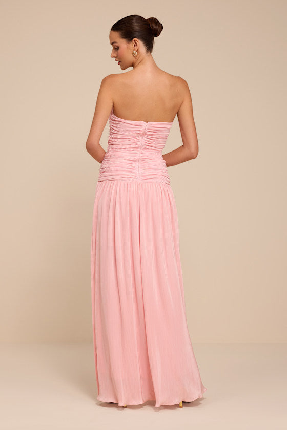 Reeva Light Pink Plisse Drop Waist Maxi Dress