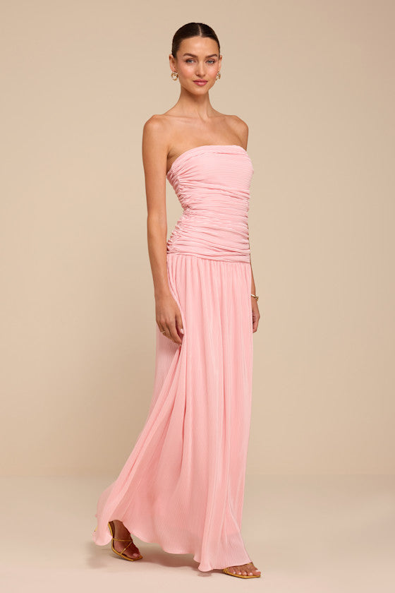 Reeva Light Pink Plisse Drop Waist Maxi Dress