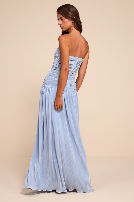 Reeva Light Blue Plisse Drop Waist Maxi Dress