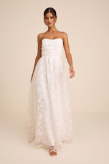 Roslyn White Embroidered Strapless Bustier Maxi Dress