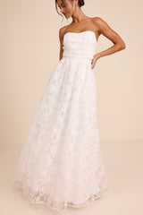 Roslyn White Embroidered Strapless Bustier Maxi Dress