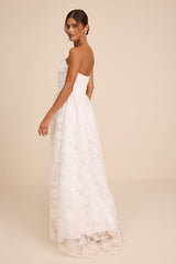Roslyn White Embroidered Strapless Bustier Maxi Dress